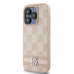 Etui DKNY Leather Checkered Mono Pattern & Printed Stripes do iPhone 15 Pro Max, różowy/pink