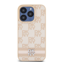 Etui DKNY Leather Checkered Mono Pattern & Printed Stripes do iPhone 15 Pro Max, różowy/pink