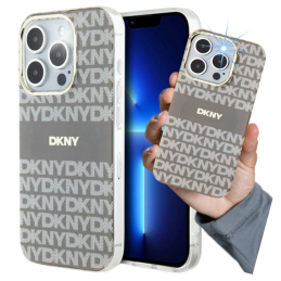 Etui DKNY IML Mono & Stripe MagSafe do iPhone 15 Pro Max, beżowy/beige