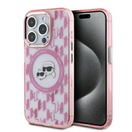 Etui Karl Lagerfeld IML Monogram Karl&Choupette Head MagSafe do iPhone 15 Pro Max, różowy/pink