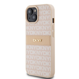 Etui DKNY Leather Mono Stripe & Metal Logo do iPhone 15 Plus, różowy/pink