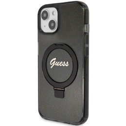 Etui Guess Ring Stand Script Glitter MagSafe do iPhone 15 Plus,  czarny/black