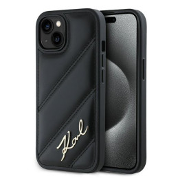 Etui Karl Lagerfeld Diagonal Quilted Script do iPhone 15 Plus, czarny/black