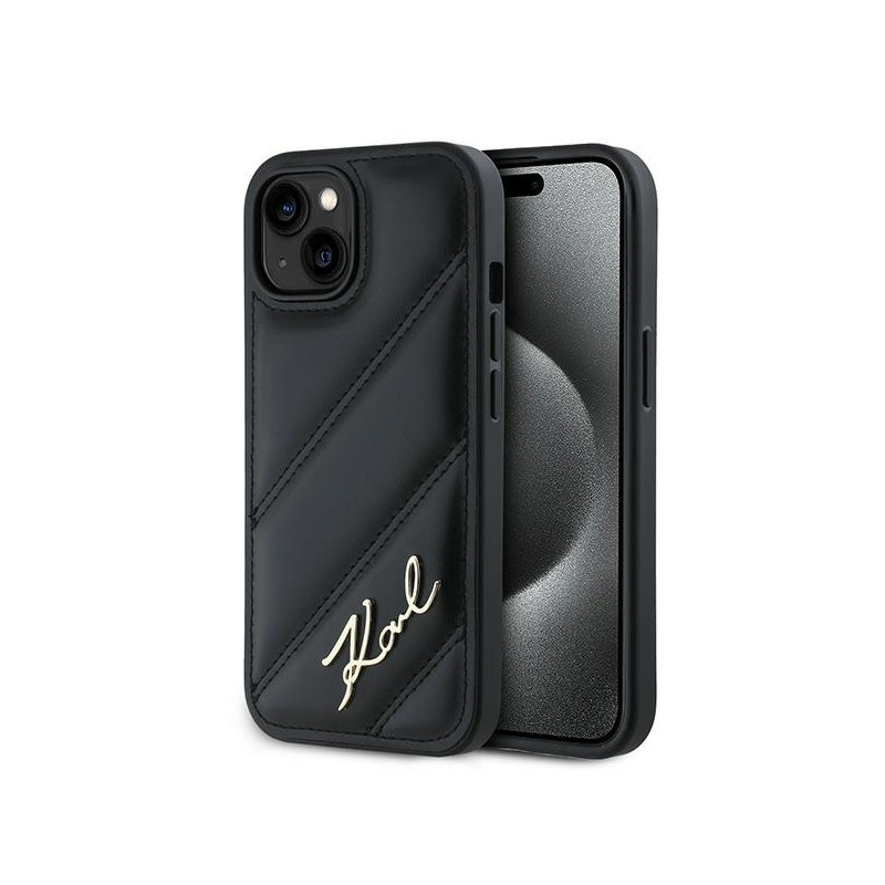 Etui Karl Lagerfeld Diagonal Quilted Script do iPhone 15 Plus, czarny/black