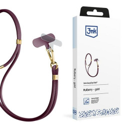 Smycz do telefonu 3mk EasyClip Elite sznurek, ciemnoróżowy ze złotymi dodatkami