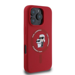 Etui Karl Lagerfeld Silicone Karl&Choupette Heads Ring MagSafe do iPhone 16 Pro Max, czerwone