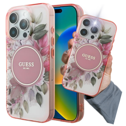 Etui Guess IML Flower & Tonal Circle MagSafe do iPhone 16 Pro Max, różowy/pink