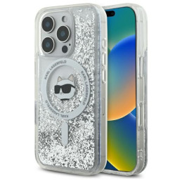 Etui Karl Lagerfeld Liquid Glitter Choupette Head Magsafe do iPhone 16 Pro Max, transparent