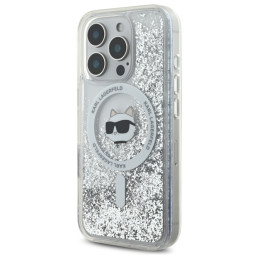 Etui Karl Lagerfeld Liquid Glitter Choupette Head Magsafe do iPhone 16 Pro Max, transparent