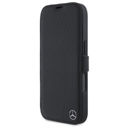 Etui Mercedes bookcase Leather Wood Imitation do iPhone 16 Pro, czarne