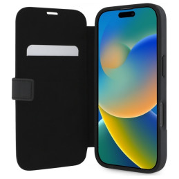 Etui Mercedes bookcase Leather Wood Imitation do iPhone 16 Pro, czarne