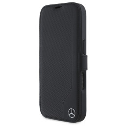 Etui Mercedes bookcase Leather Wood Imitation do iPhone 16 Pro, czarne