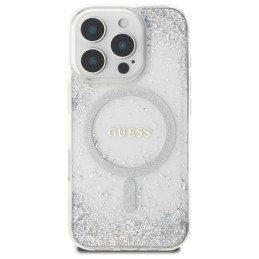 Etui Guess Resin Gradient Glitter MagSafe do iPhone 16 Pro, srebrny/silver