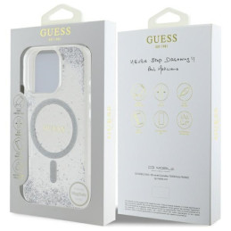 Etui Guess Resin Gradient Glitter MagSafe do iPhone 16 Pro, srebrny/silver