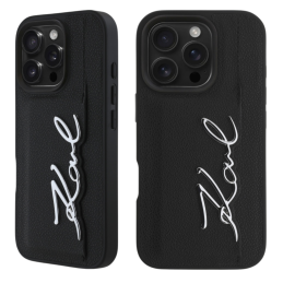 Etui Karl Lagerfeld HC Grained PU Cardslot Metal Signature do iPhone 16 Pro, czarny
