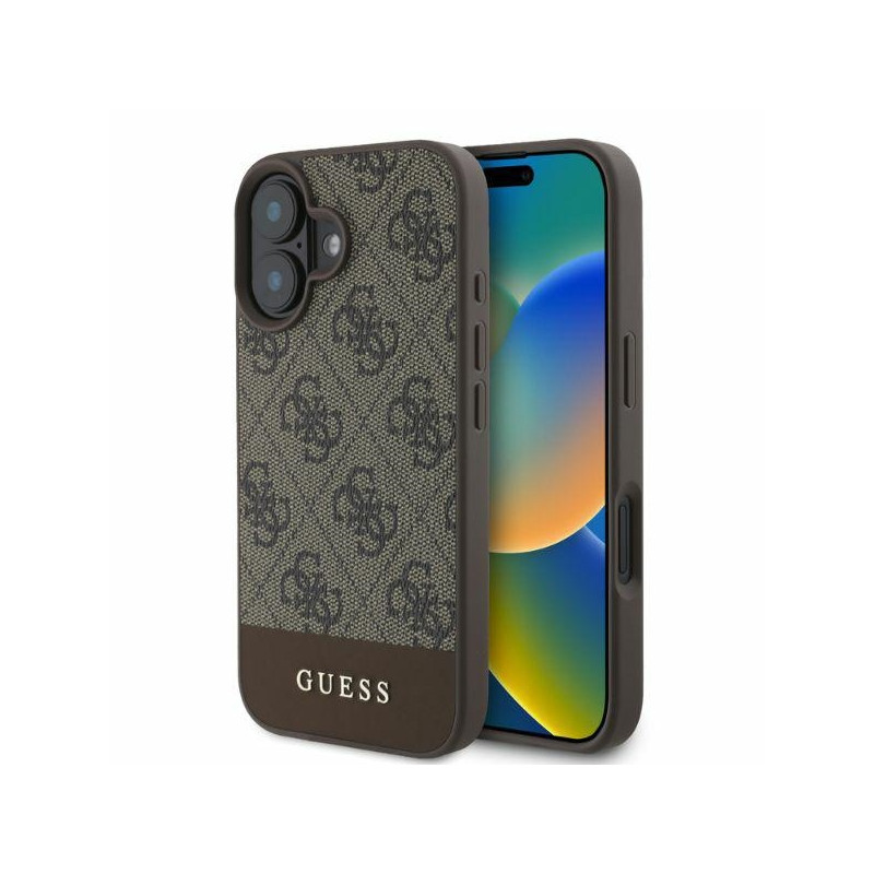 Etui Guess 4G Bottom Stripe do iPhone 16, brązowy/brown