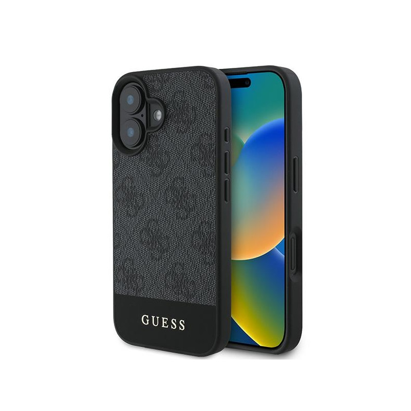 Etui Guess 4G Bottom Stripe do iPhone 16, szary/grey