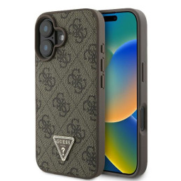 Etui Guess Leather 4G Triangle Strass do iPhone 16, brązowy/brown