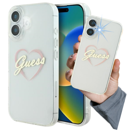 Etui Guess IML Heart do iPhone 16,  przeźroczysty/transparent