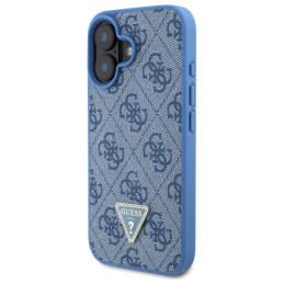 Etui Guess Leather Metal Logo Strass Crossbody do iPhone 16, niebieskie