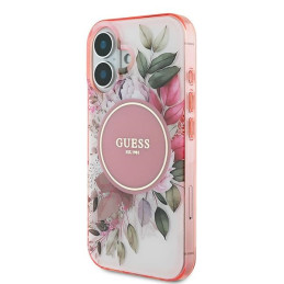 Etui Guess IML Flower & Tonal Circle MagSafe do iPhone 16, różowy/pink