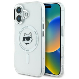 Etui Karl Lagerfeld IML Metal Choupette Head MagSafe do iPhone 16, biały/white