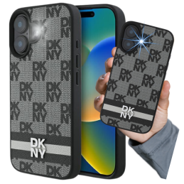 Etui DKNY Checkered Pattern & Printed Stripes do iPhone 16, czarne 