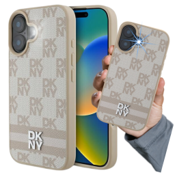 Etui DKNY Checkered Pattern & Printed Stripes do iPhone 16, różowy/pink