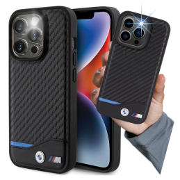 Etui BMW Leather Carbon do iPhone 15 Pro, czarne