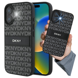 Etui DKNY Texture Pattern Tonal Stripe do iPhone 16, czarne