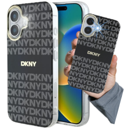 Etui DKNY Repeat Texture Pattern With Stripe do iPhone 16, czarne