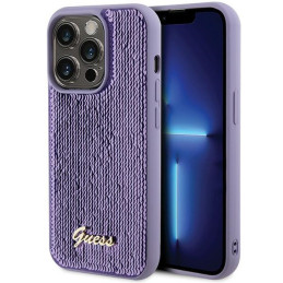 Etui Guess Sequin Script Metal do iPhone 15 Pro, fioletowy/purple