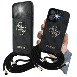 Etui Guess 4G Big Logo Cord Stap Crossbody do iPhone 16, czarny