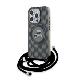 Etui Karl Lagerfeld IML Crossbody Monogram Karl & Choupette Head MagSafe do iPhone 15 Pro, czarne