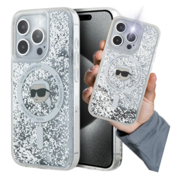 Etui Karl Lagerfeld Liquid Glitter Karl Head Magsafe do iPhone 15 Pro, transparent