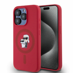 Etui Karl Lagerfeld Silicone Karl&Choupette Heads Ring MagSafe do iPhone 15 Pro, czerwone