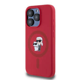 Etui Karl Lagerfeld Silicone Karl&Choupette Heads Ring MagSafe do iPhone 15 Pro, czerwone