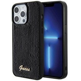 Etui Guess Sequin Script Metal do iPhone 15 Pro, czarne