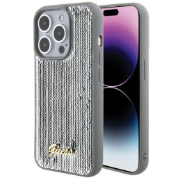 Etui Guess Sequin Script Metal do iPhone 15 Pro, srebrny/silver