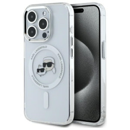 Etui Karl Lagerfeld IML Metal Karl&Choupette Head MagSafe do iPhone 15 Pro, biały/white