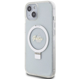 Etui Guess Ring Stand Script Glitter MagSafe do iPhone 15, przezroczysty/transparent