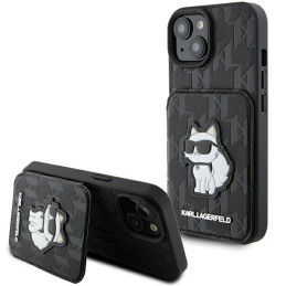 Etui Karl Lagerfeld Saffiano Cardslots and Stand Monogram Choupette do iPhone 15, czarne