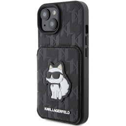 Etui Karl Lagerfeld Saffiano Cardslots and Stand Monogram Choupette do iPhone 15, czarne