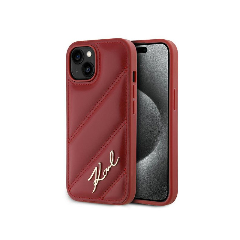Etui Karl Lagerfeld Diagonal Quilted Script do iPhone 15, czerwone