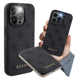 Zestaw Etui + Powerbank 5000mAh Guess 4G Metal Logo MagSafe do iPhone 15 Pro, czarne