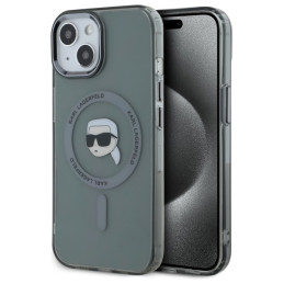 Etui Karl Lagerfeld IML Metal Karl Head MagSafe do iPhone 15, czarne