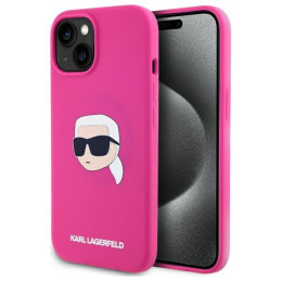 Etui Karl Lagerfeld Silicone Karl Head Print MagSafe do iPhone 15, fuksja/fuschia