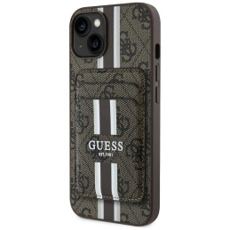 Etui Guess 4G Stripes z portfelem Magsafe do iPhone 15, brązowy