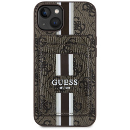 Etui Guess 4G Stripes z portfelem Magsafe do iPhone 15, brązowy