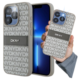 Etui DKNY Leather Mono Stripe & Metal Logo do iPhone 14 Pro Max, beżowe